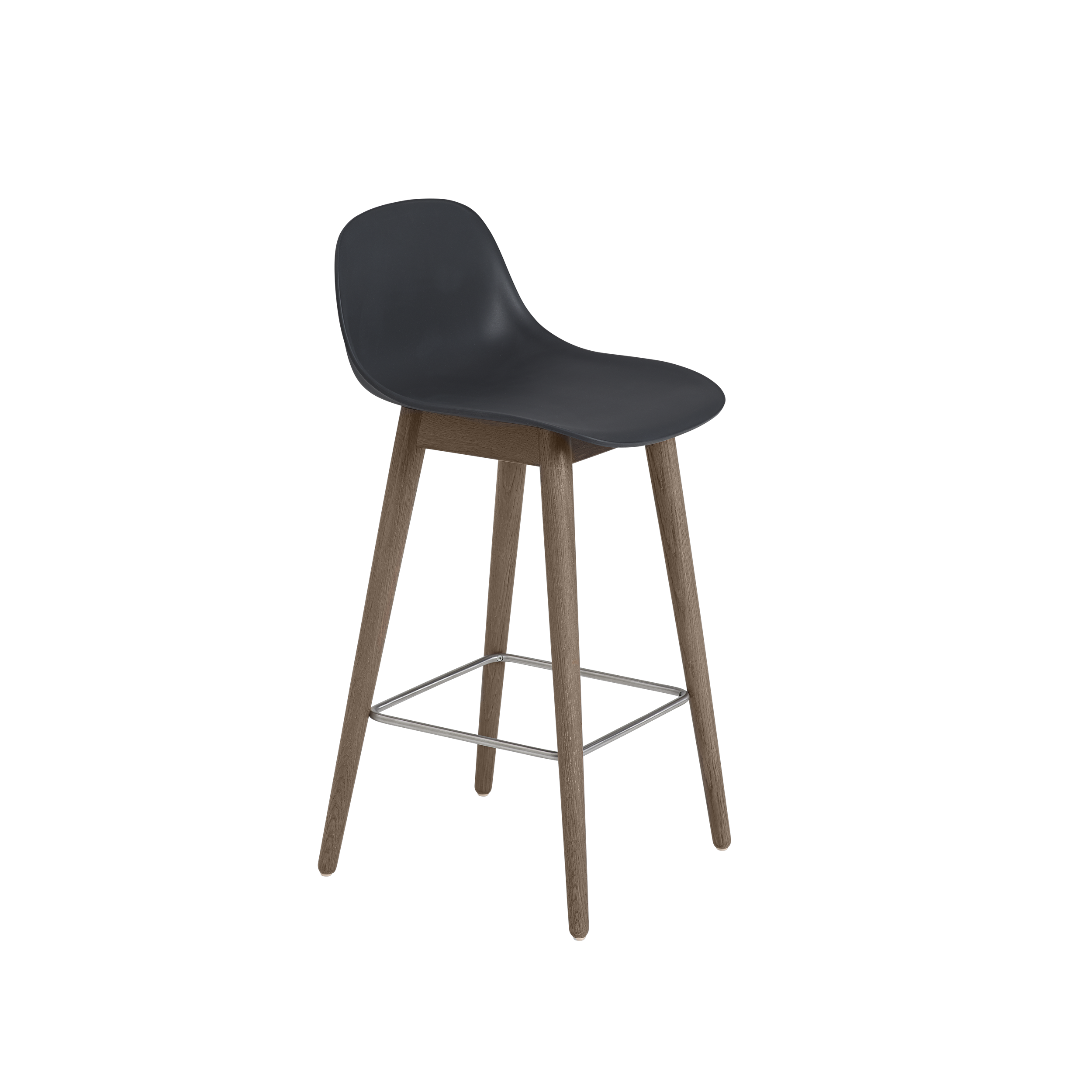 Muuto Fiber Counter & Bar Stool with Backrest - Wood Base - Recycled Plastic