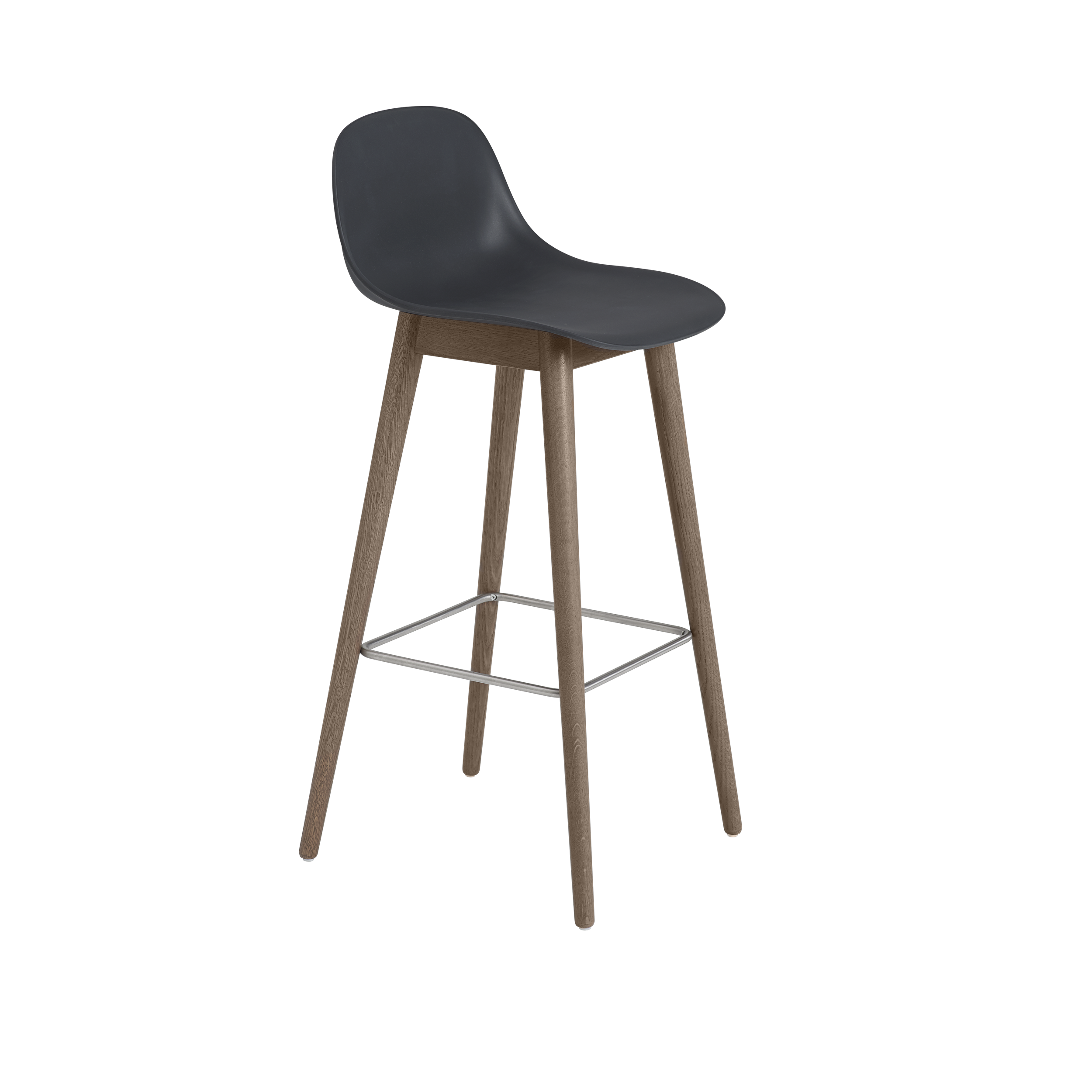 Muuto Fiber Counter & Bar Stool with Backrest - Wood Base - Recycled Plastic