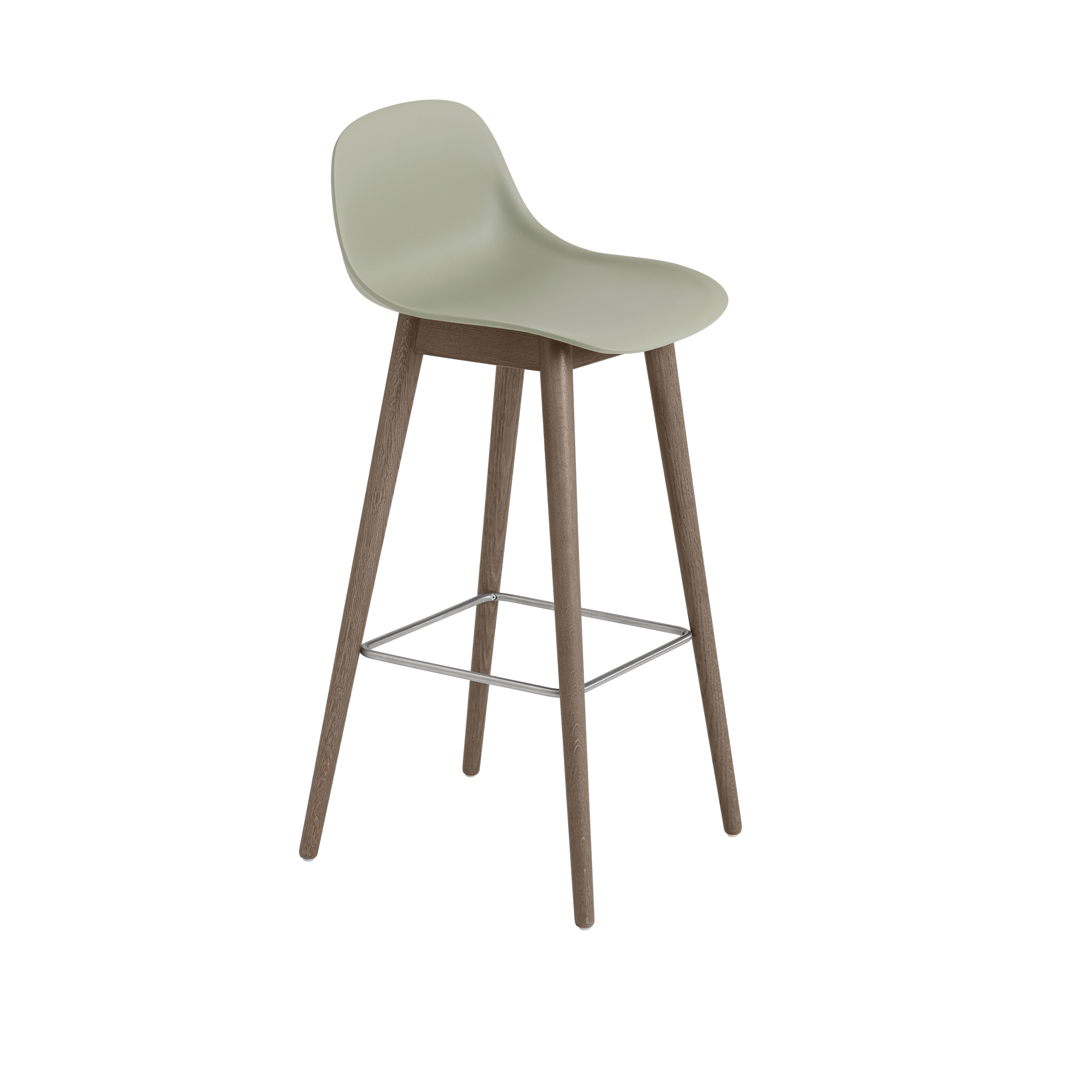 Muuto Fiber Counter & Bar Stool with Backrest - Wood Base - Recycled Plastic