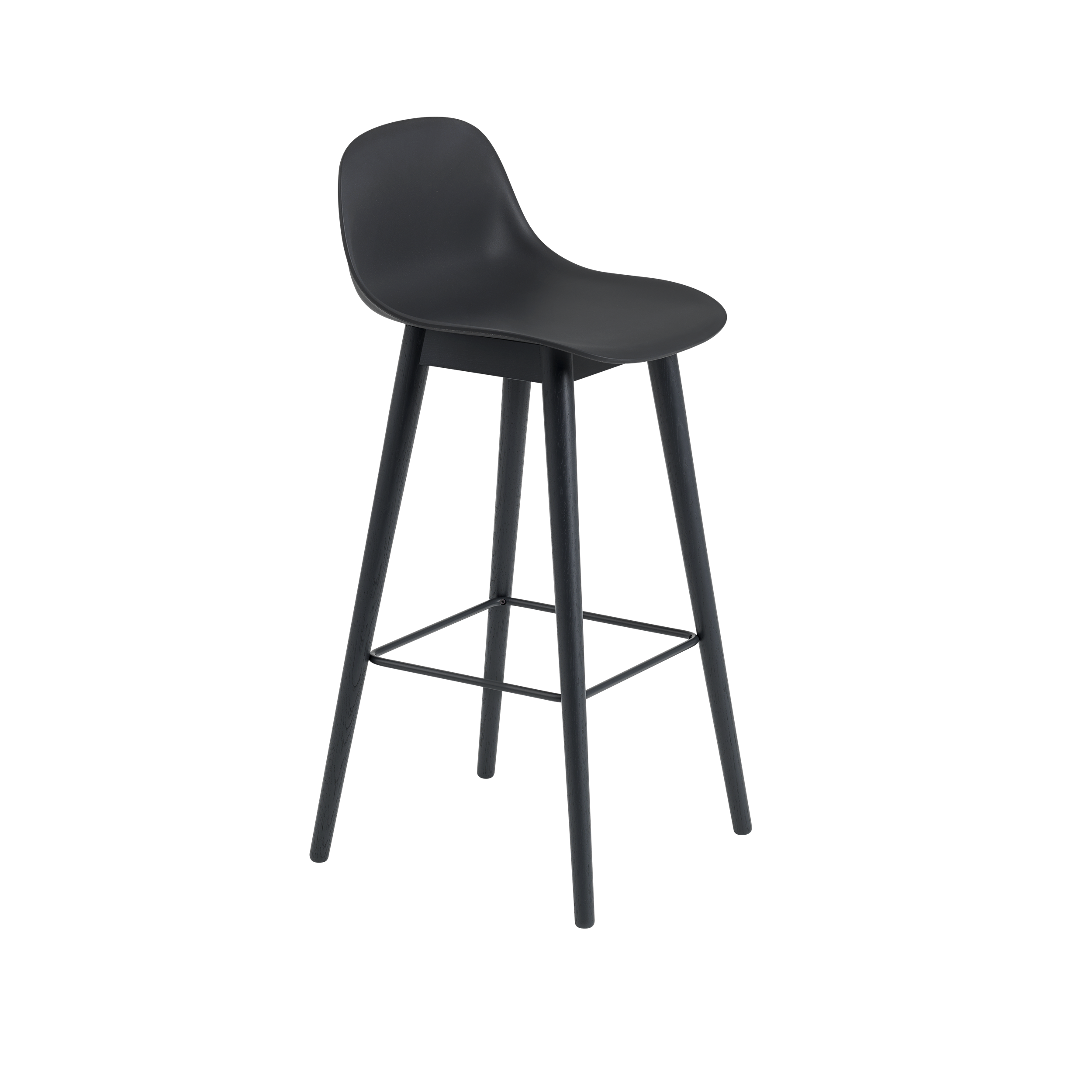 Muuto Fiber Counter & Bar Stool with Backrest - Wood Base - Recycled Plastic