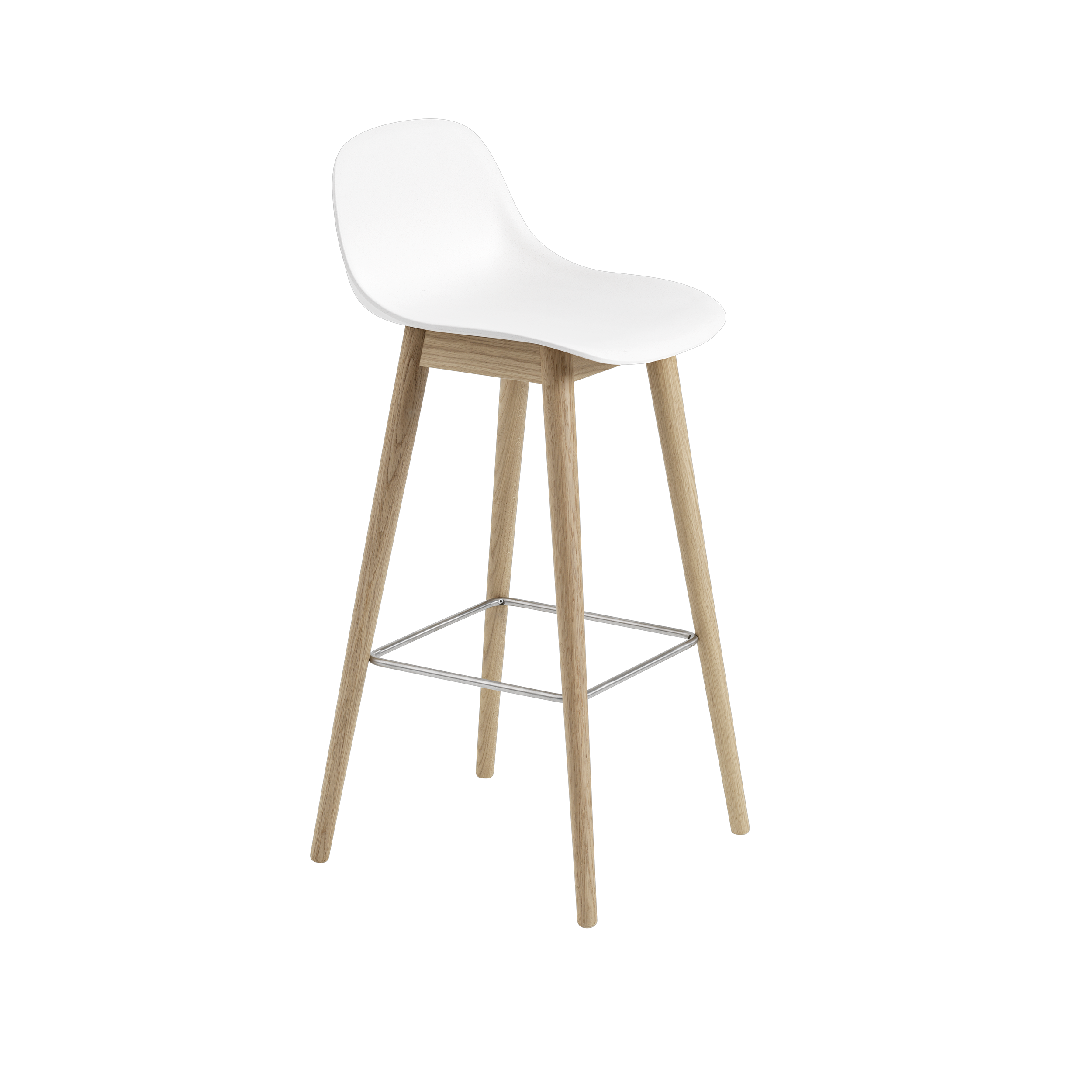 Muuto Fiber Counter & Bar Stool with Backrest - Wood Base - Recycled Plastic