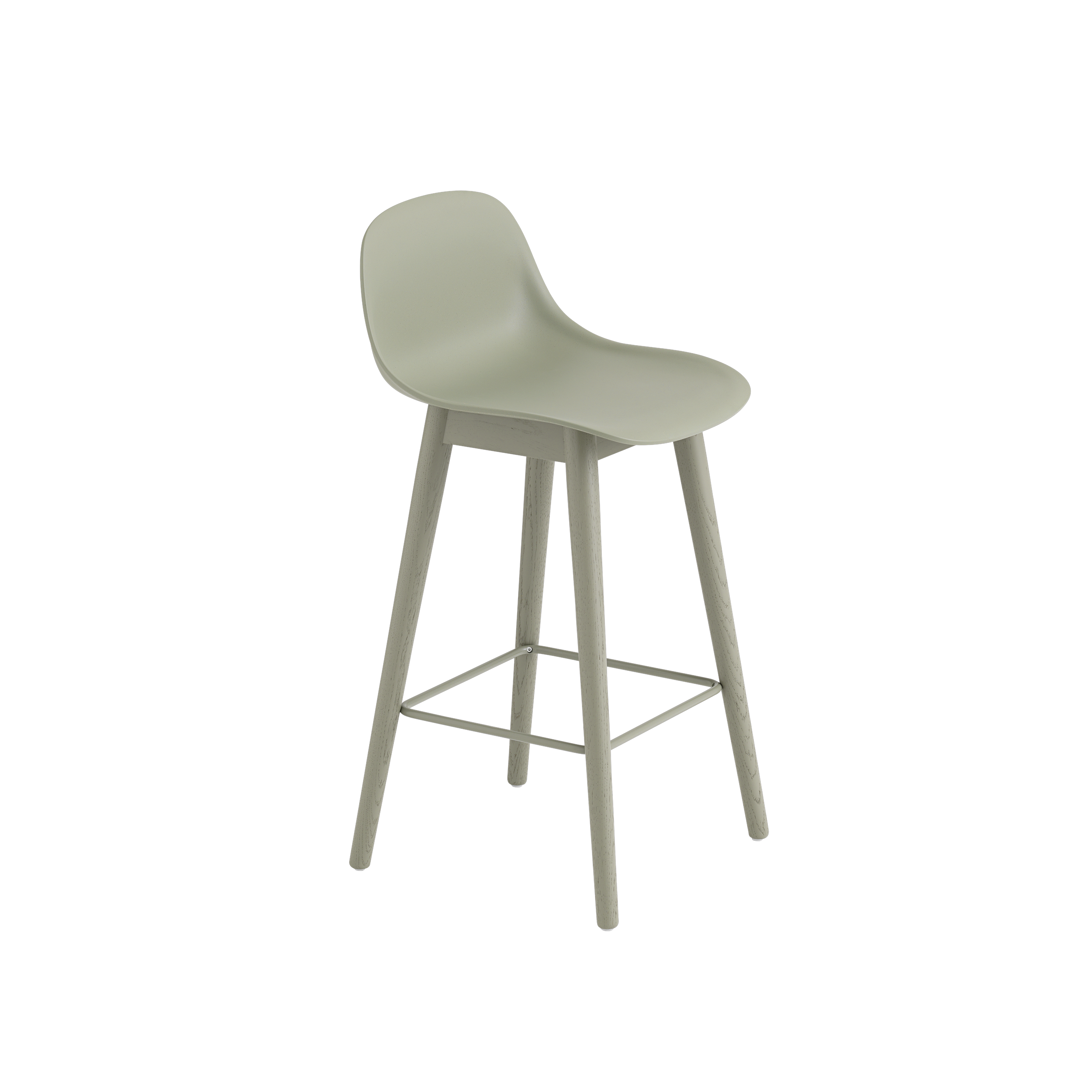 Muuto Fiber Counter & Bar Stool with Backrest - Wood Base - Recycled Plastic
