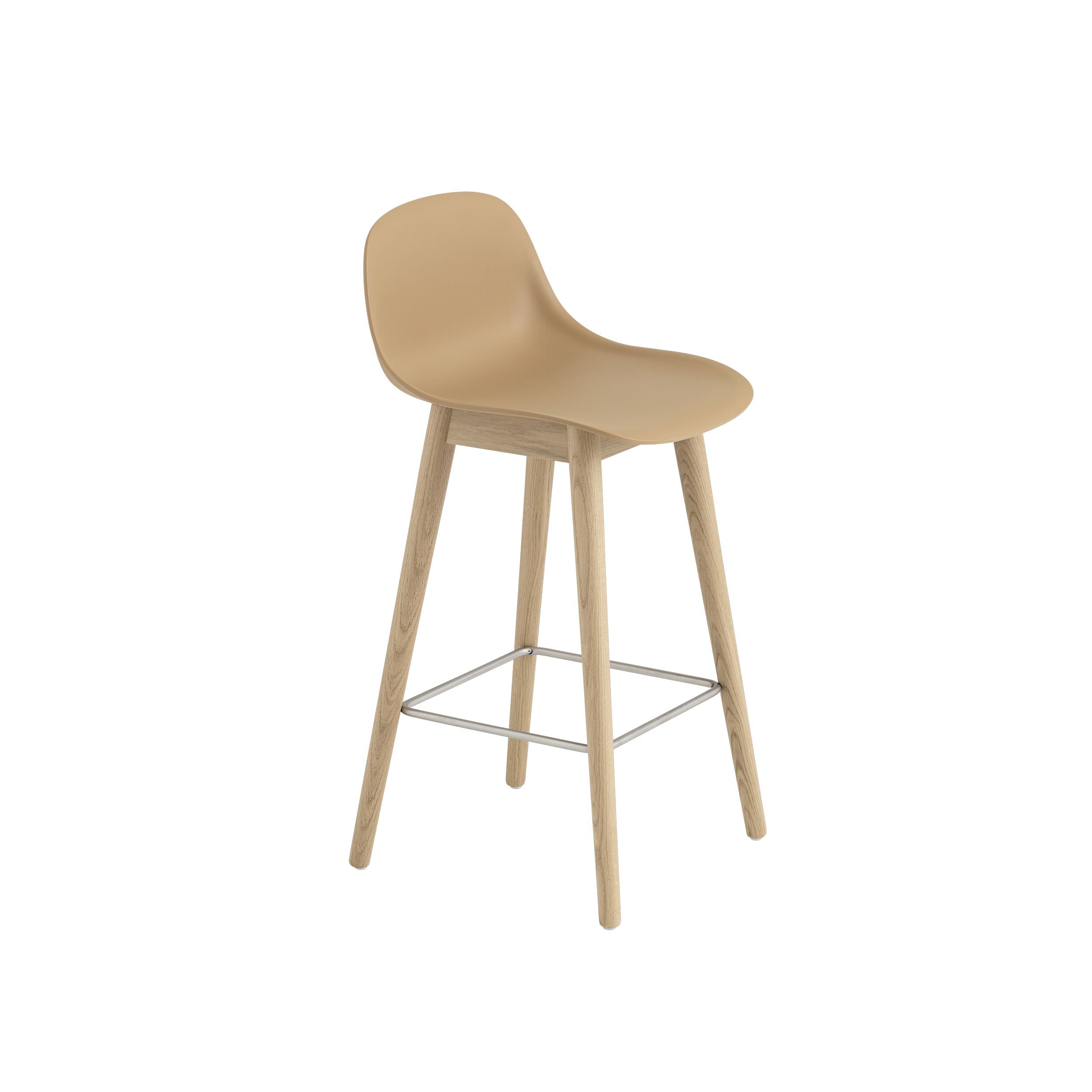 Muuto Fiber Counter & Bar Stool with Backrest - Wood Base - Recycled Plastic