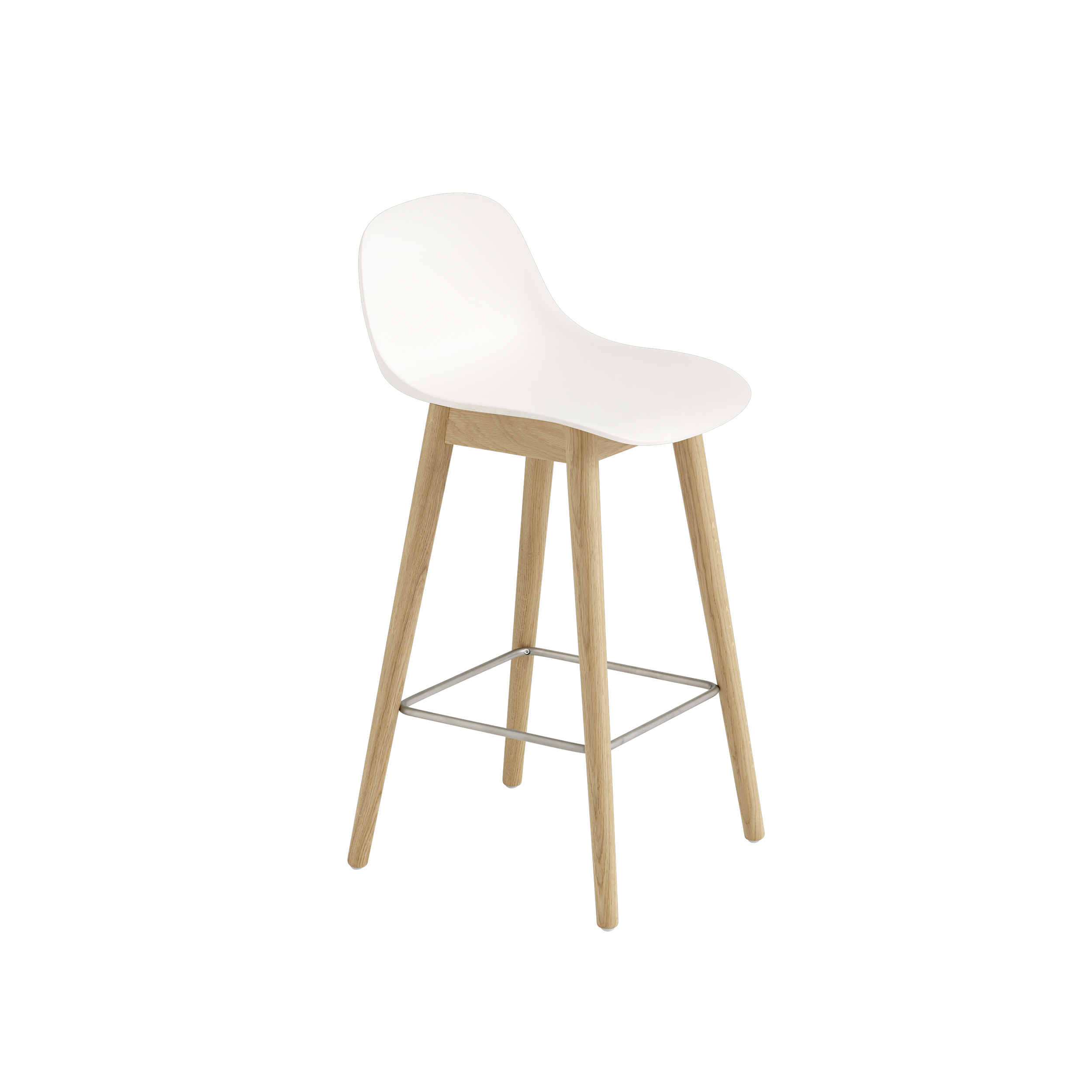 Muuto Fiber Counter & Bar Stool with Backrest - Wood Base - Recycled Plastic