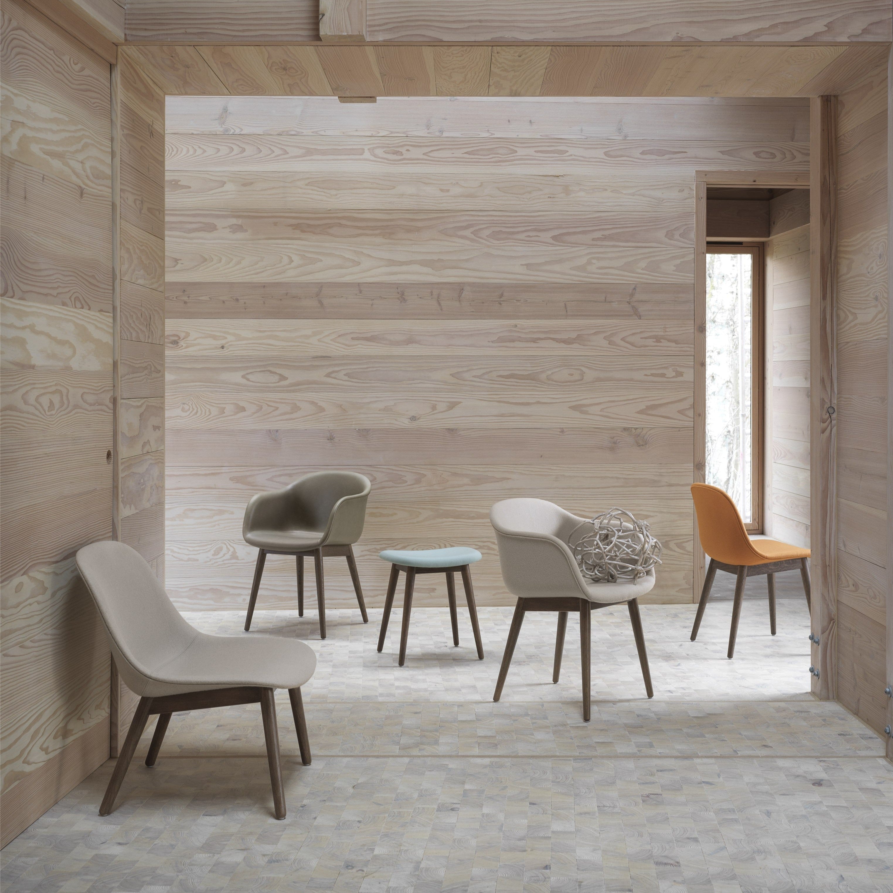 Muuto Fiber Low Stool - Wood Base - Recycled Plastic - Various Colours