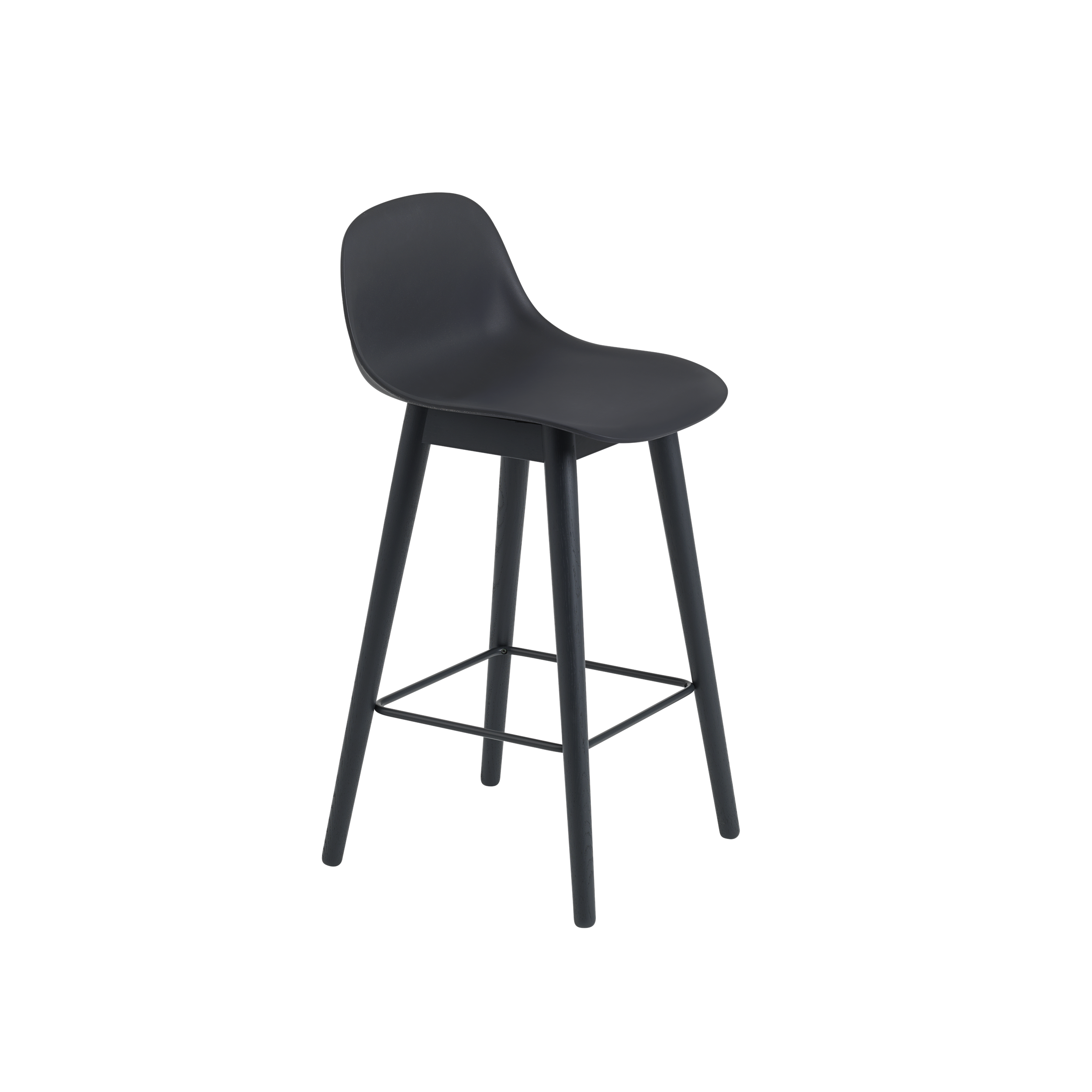 Muuto Fiber Counter & Bar Stool with Backrest - Wood Base - Recycled Plastic