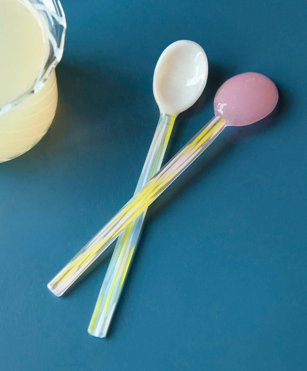 HAY Glass Spoons - Flat - Light Pink & White