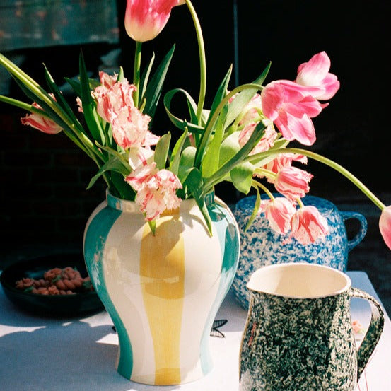 HAY Sobremesa Stripe Vase - Large / Green & Yellow